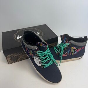 Inkkas Zocalo Camping Boot Mens 11‎ Navy Blue Canvas Bird Print SS210522 New